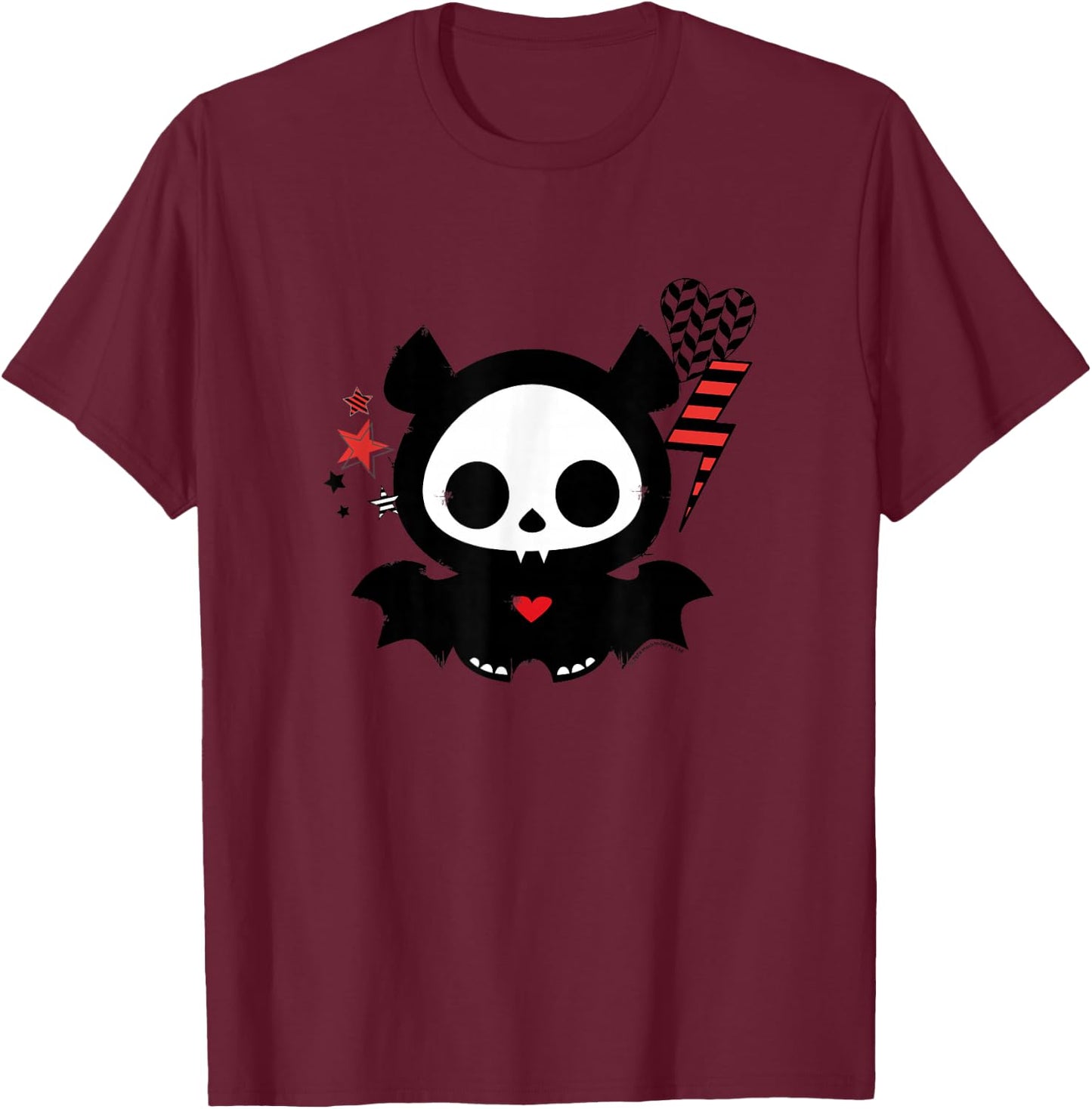 Skelanimals Vintage Pop Art Diego Bat Lightning Heart Icons T-Shirt - T-Shirt | Maroon