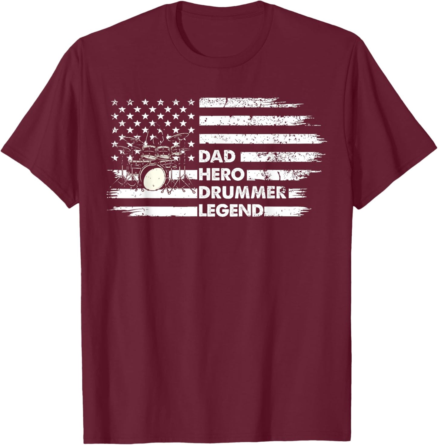 Distressed Drum Set Dad Hero Drummer Legend Fathers Day T-Shirt - T-Shirt | Maroon