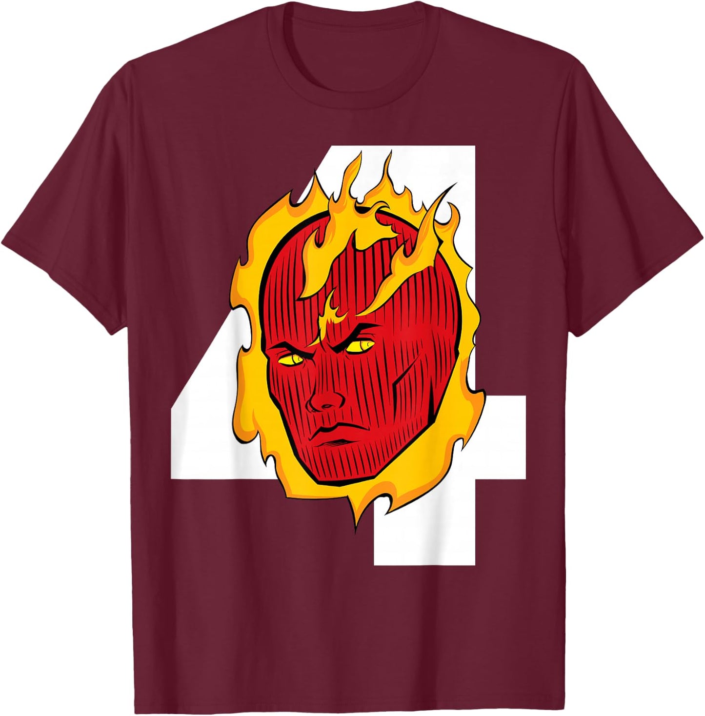Marvel Fantastic Four Human Torch Big Face 4 Logo T-Shirt - T-Shirt | Maroon