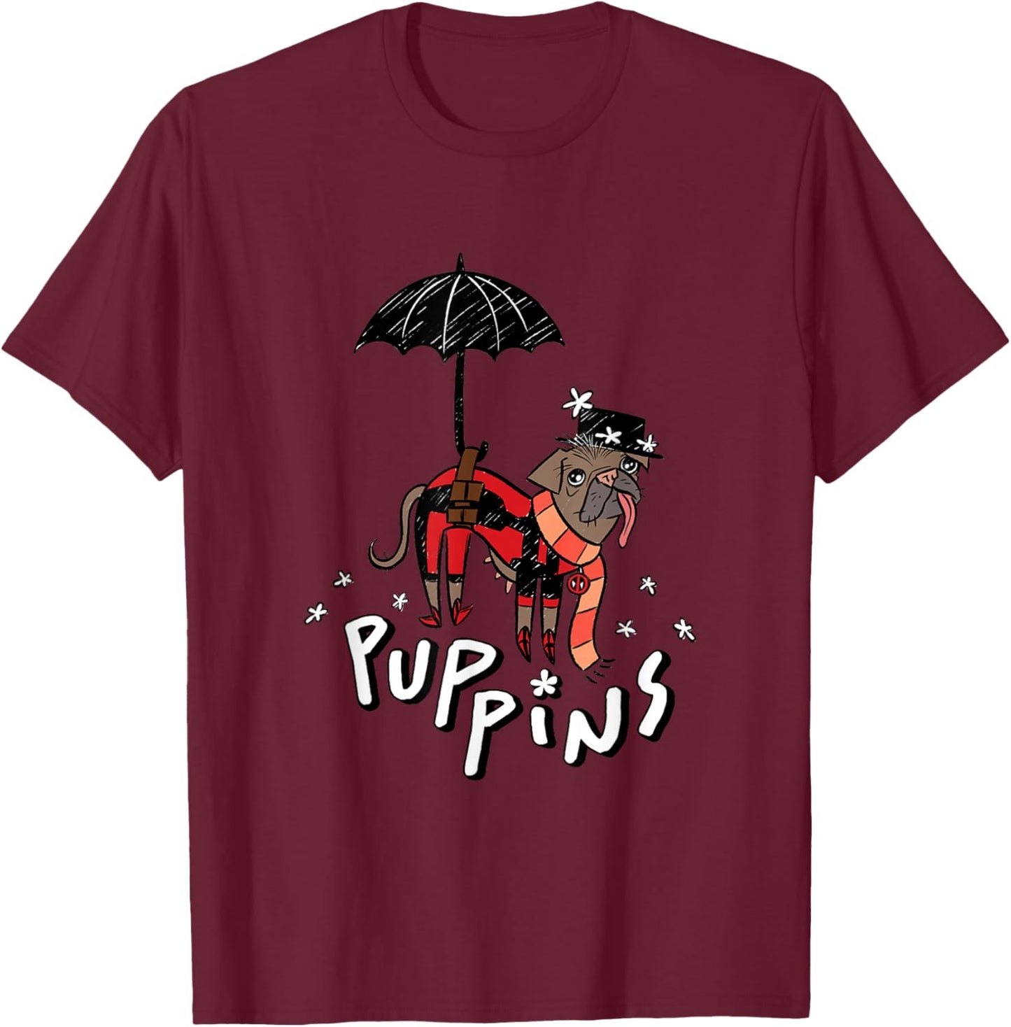 Marvel Deadpool & Wolverine Mary Poppins Dogpool Puppins T-Shirt - T-Shirt | Maroon
