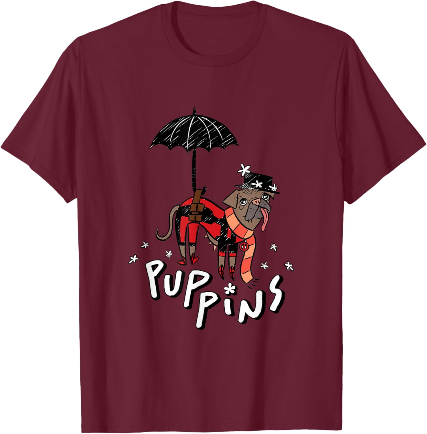 Marvel Deadpool & Wolverine Mary Poppins Dogpool Puppins T-Shirt - T-Shirt | Maroon