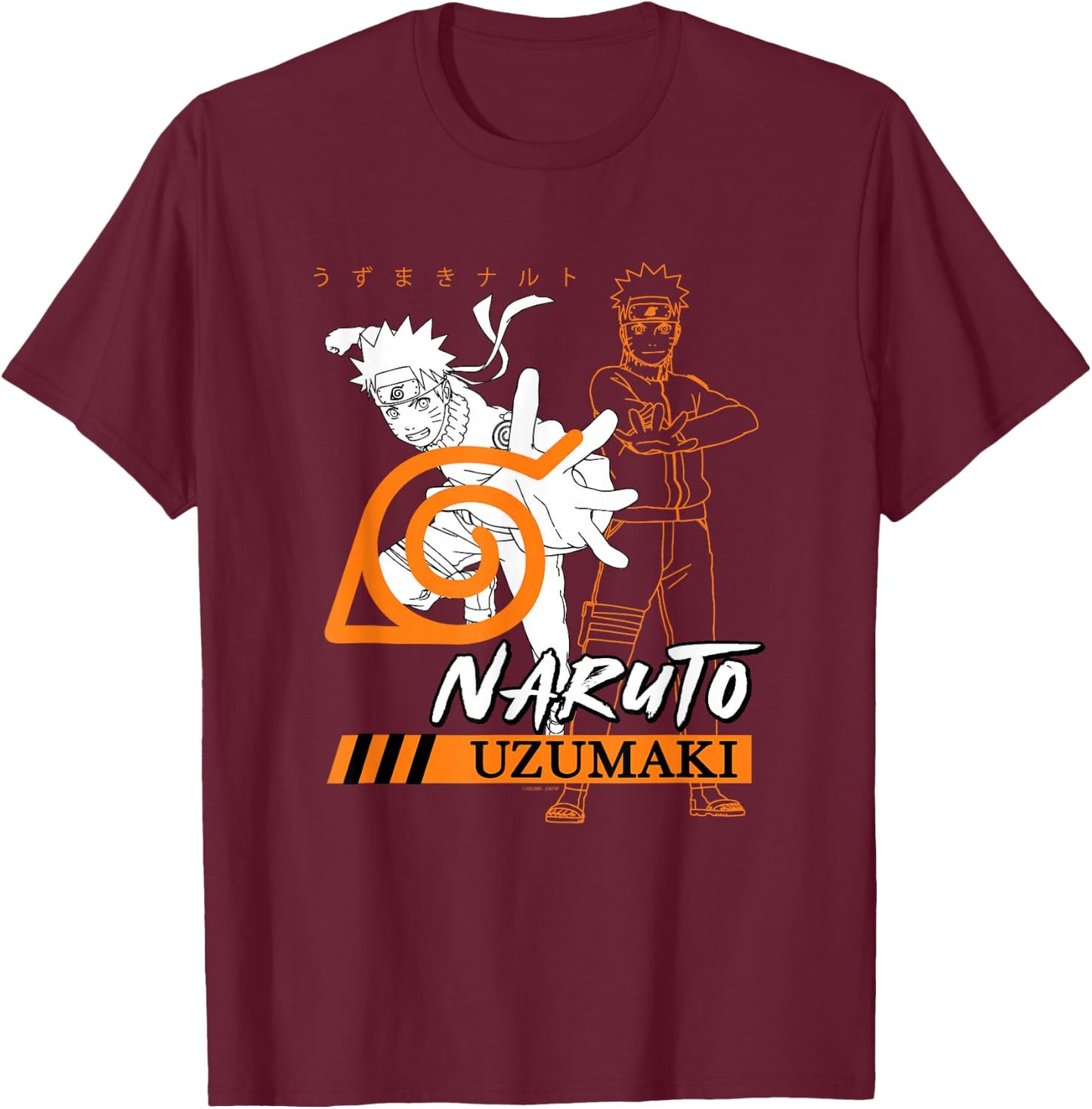 Naruto Shippuden Uzumaki Overlap Hidden Leaf Village Symbol T-Shirt - T-Shirt | Maroon