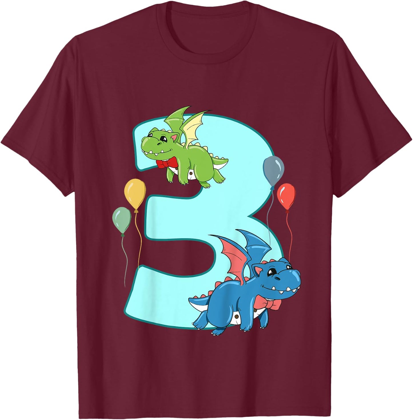 Kids 3th Birthday Party Funny Kids Boys 3 Years Old Dragon Lover T-Shirt - T-Shirt | Maroon
