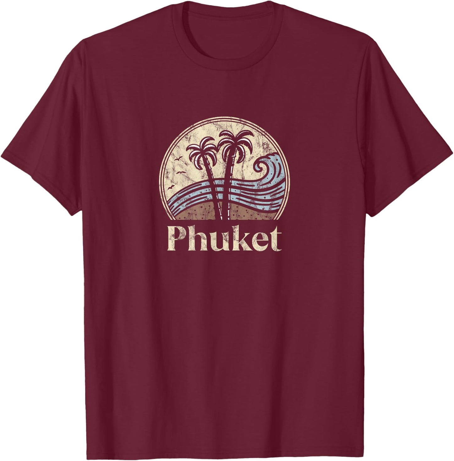 Vintage Phuket Thai Palm Trees Thailand Souvenir Beach T-Shirt - T-Shirt | Maroon