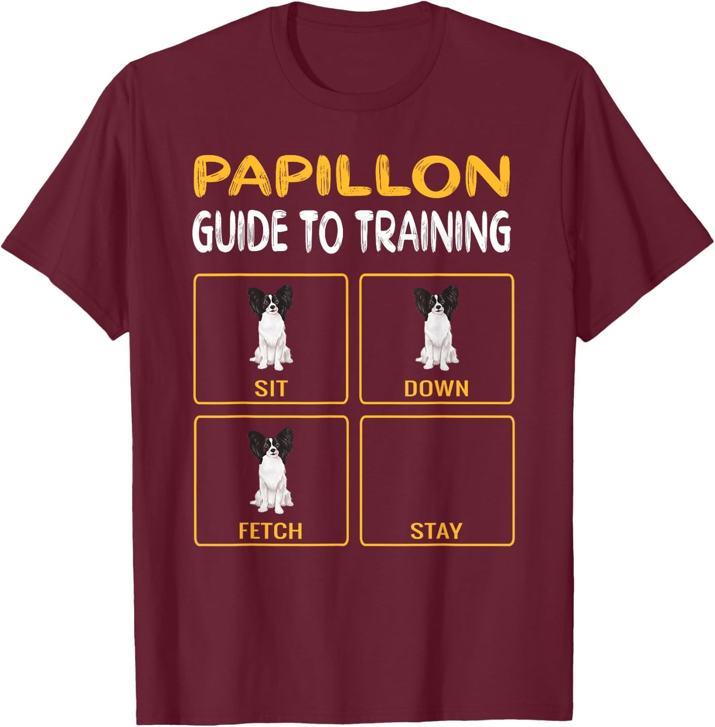 Funny Papillon Guide To Training Dog Obedience Trainer Men Women T-Shirt - T-Shirt | Maroon