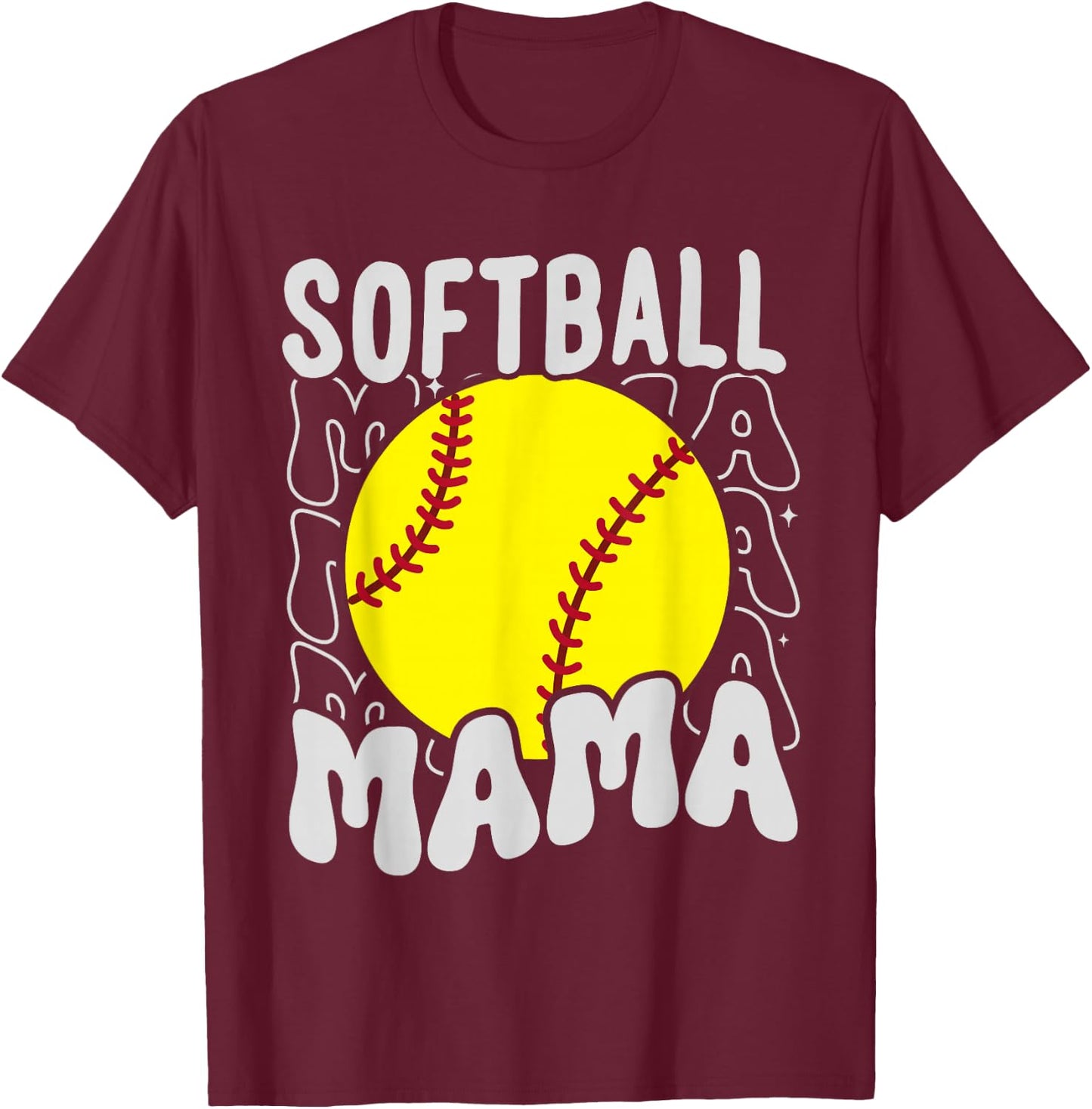 Groovy Softball Mama Softball Daughters Game Mothers Day T-Shirt - T-Shirt | Maroon