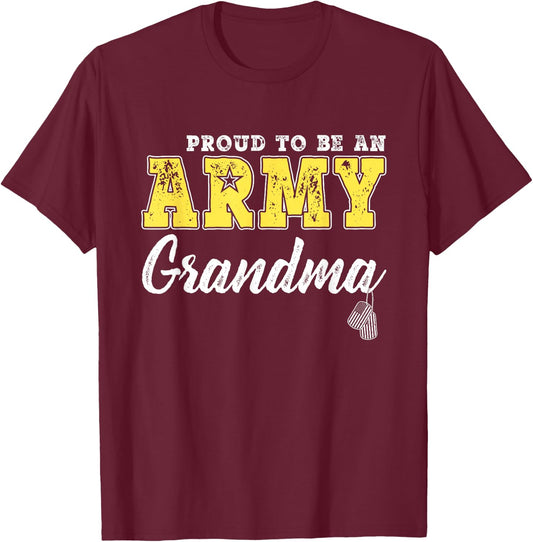 Proud To Be An Army Grandma Dog Tags Military Grandmother Women T-Shirt - T-Shirt | Maroon