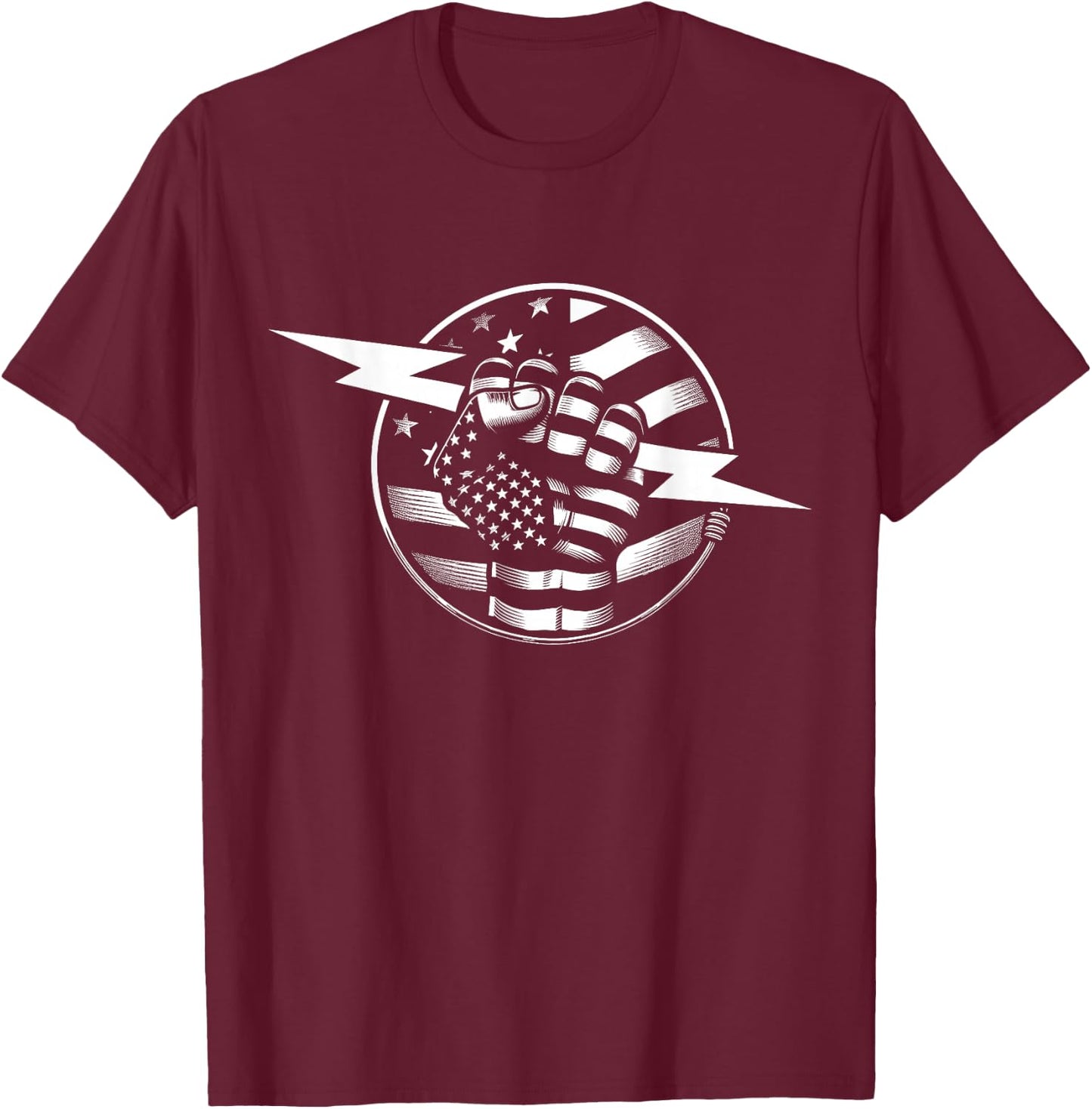 Electrician Hero American Flag Electrical Worker T-Shirt - T-Shirt | Maroon