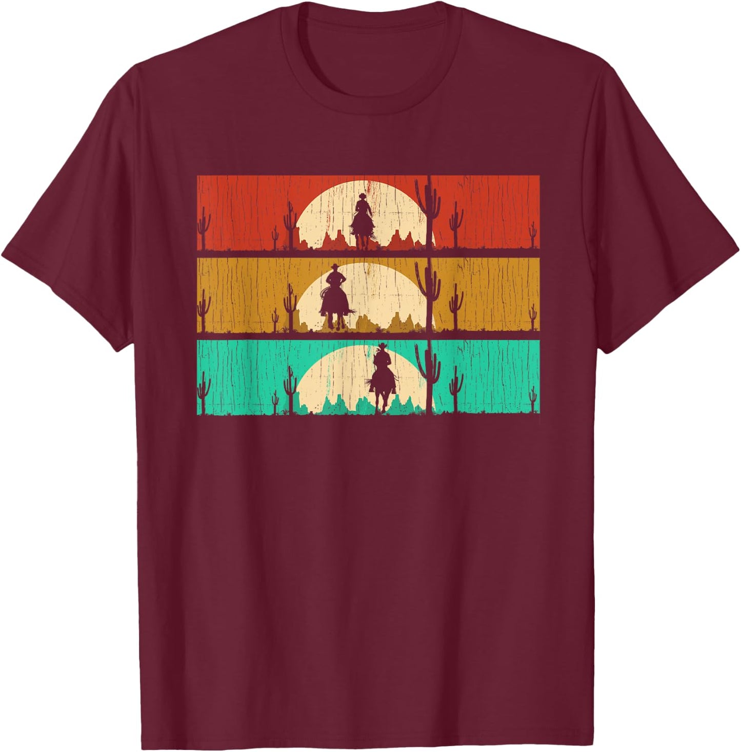 Retro Texas Rodeo Western Horseback Riding Line Dance Cowboy T-Shirt - T-Shirt | Maroon