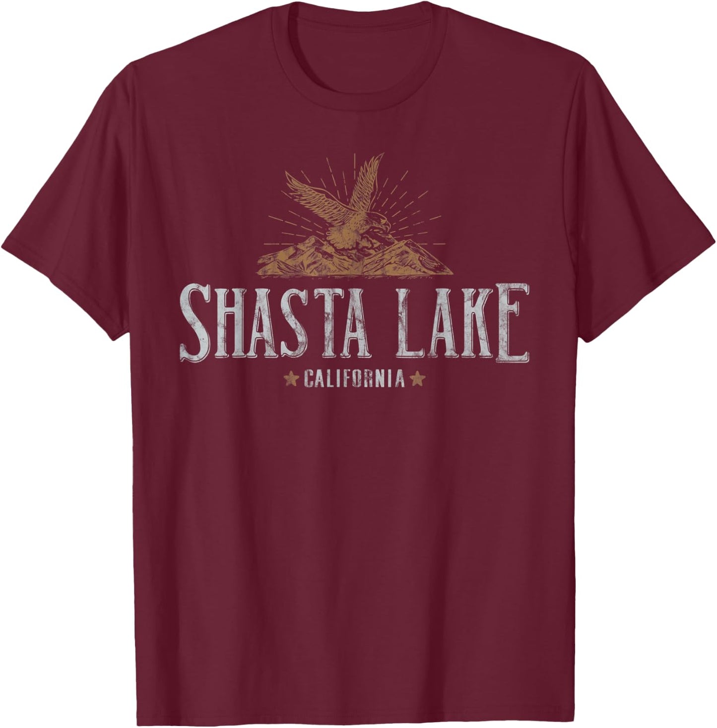 Shasta Lake California Mountains Camp Hiking Eagle Vintage T-Shirt - T-Shirt | Maroon