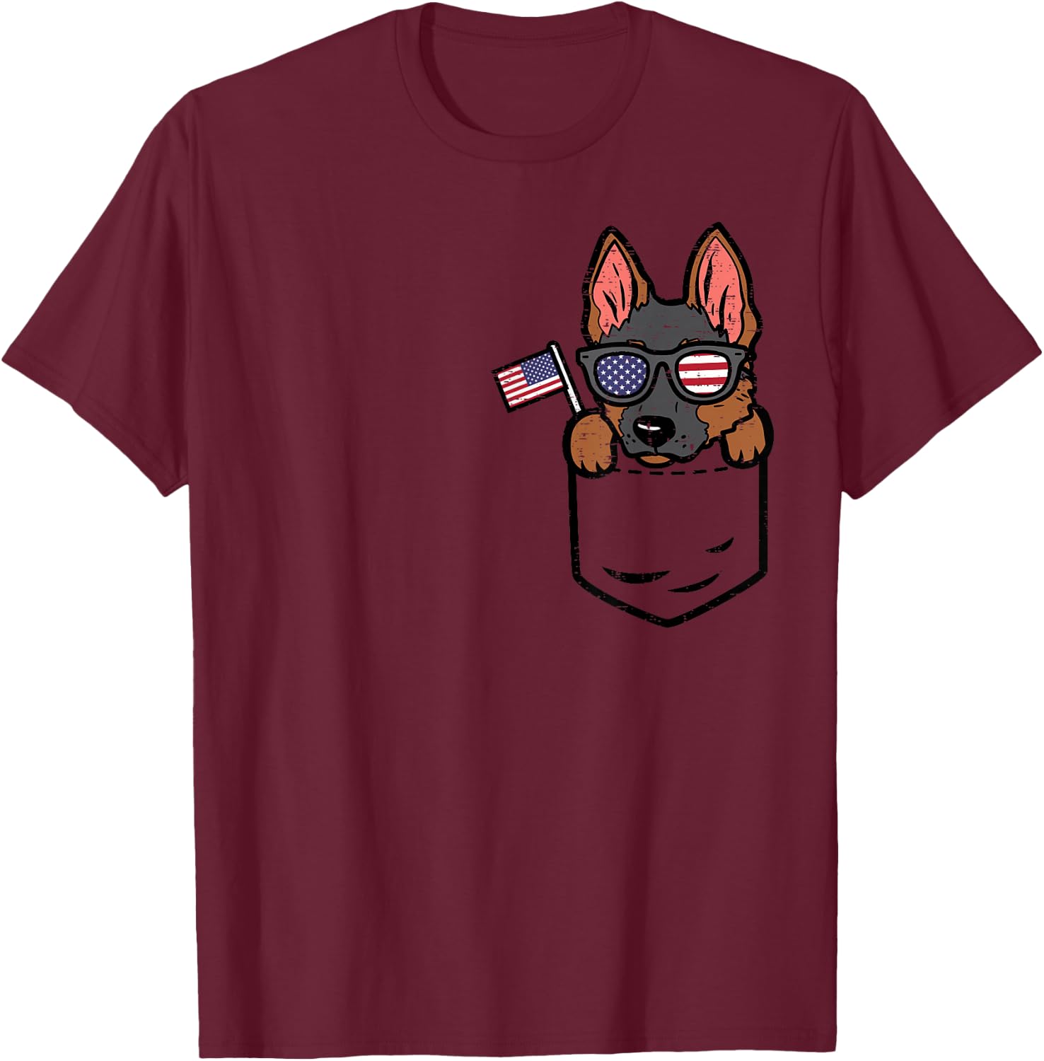 German Shepherd Pocket American USA 4th of July Fourth Dog T-Shirt - T-Shirt | Maroon