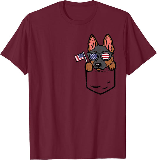 German Shepherd Pocket American USA 4th of July Fourth Dog T-Shirt - T-Shirt | Maroon