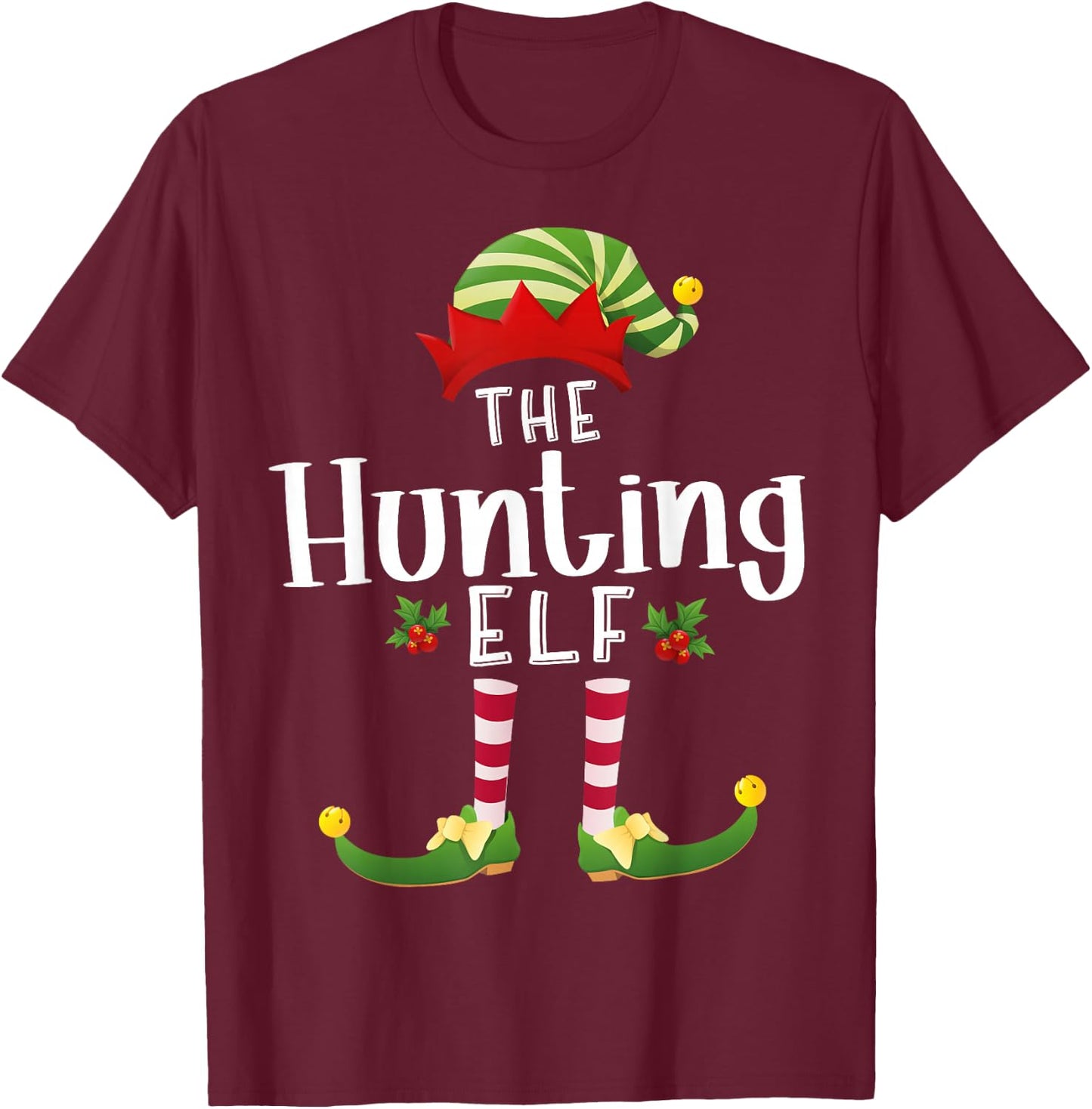 Hunting Christmas Elf Matching Pajama X-Mas Party T-Shirt - T-Shirt | Maroon