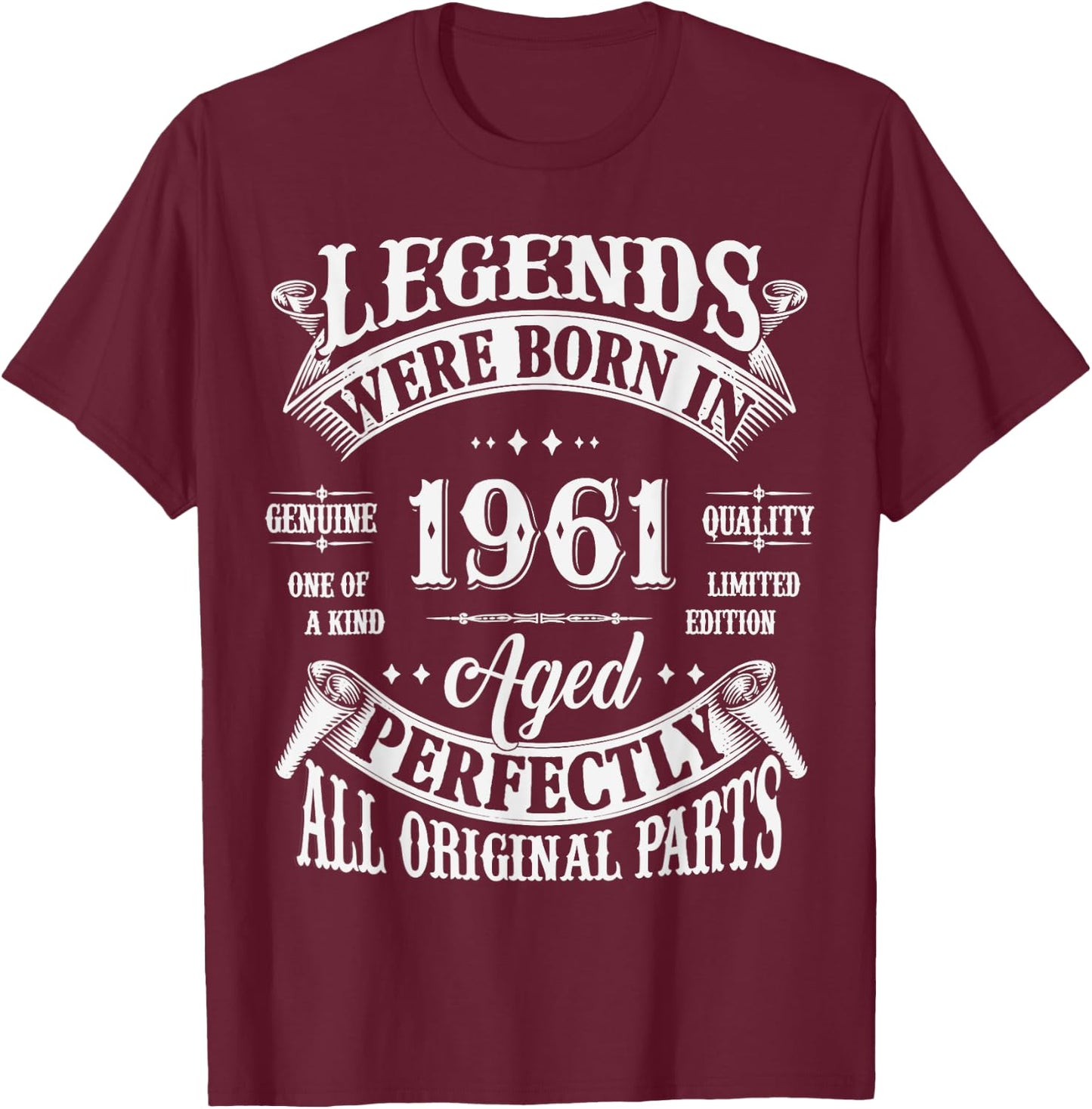 64th Birthday 64 Years Old Vintage Legends Born In 1961 T-Shirt - T-Shirt | Maroon