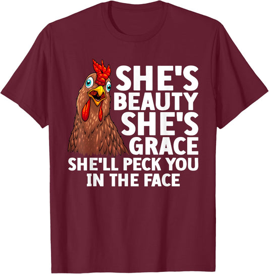 Funny Chicken Art Women Rooster Hen Chicken Farmer T-Shirt - T-Shirt | Maroon
