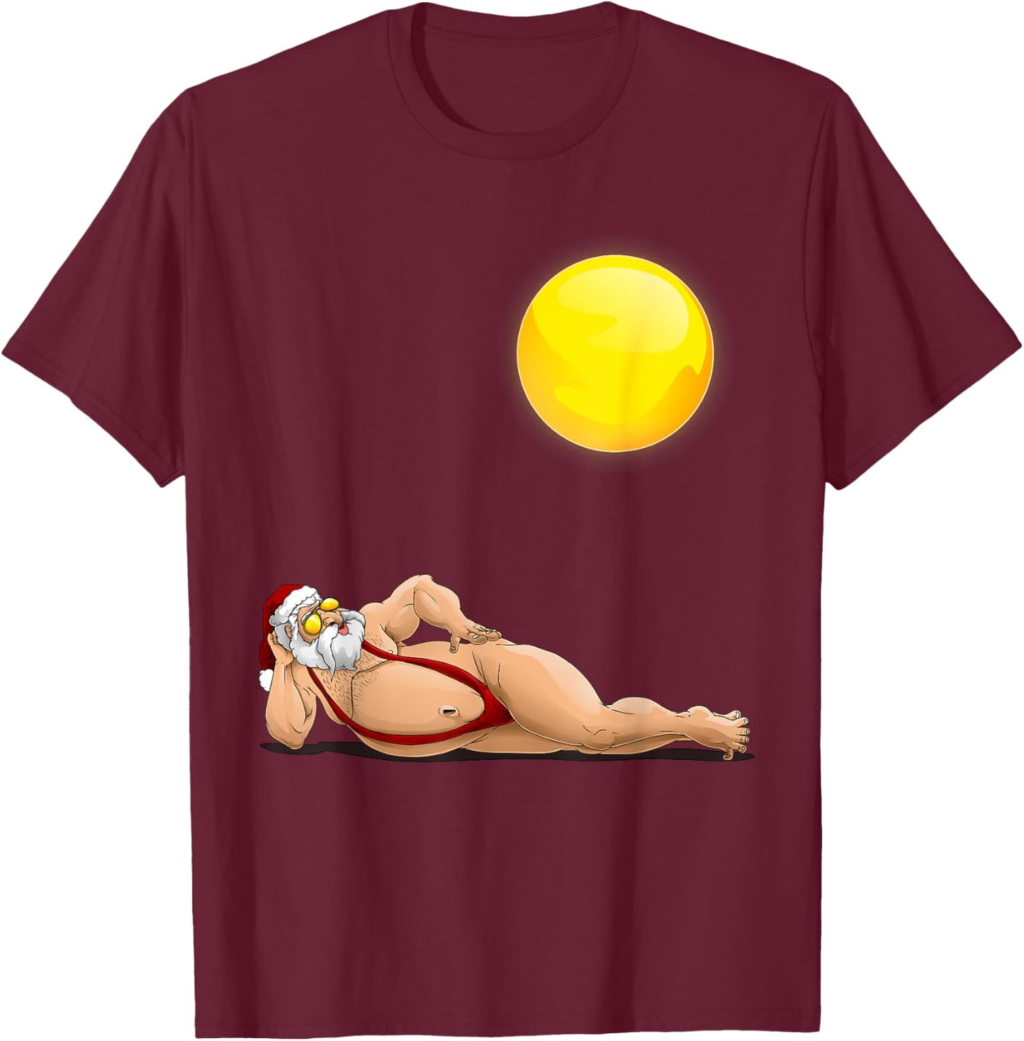 Funny Santa Sunbathing Red Mankini | Cool Beach Summer Gift T-Shirt - T-Shirt | Maroon