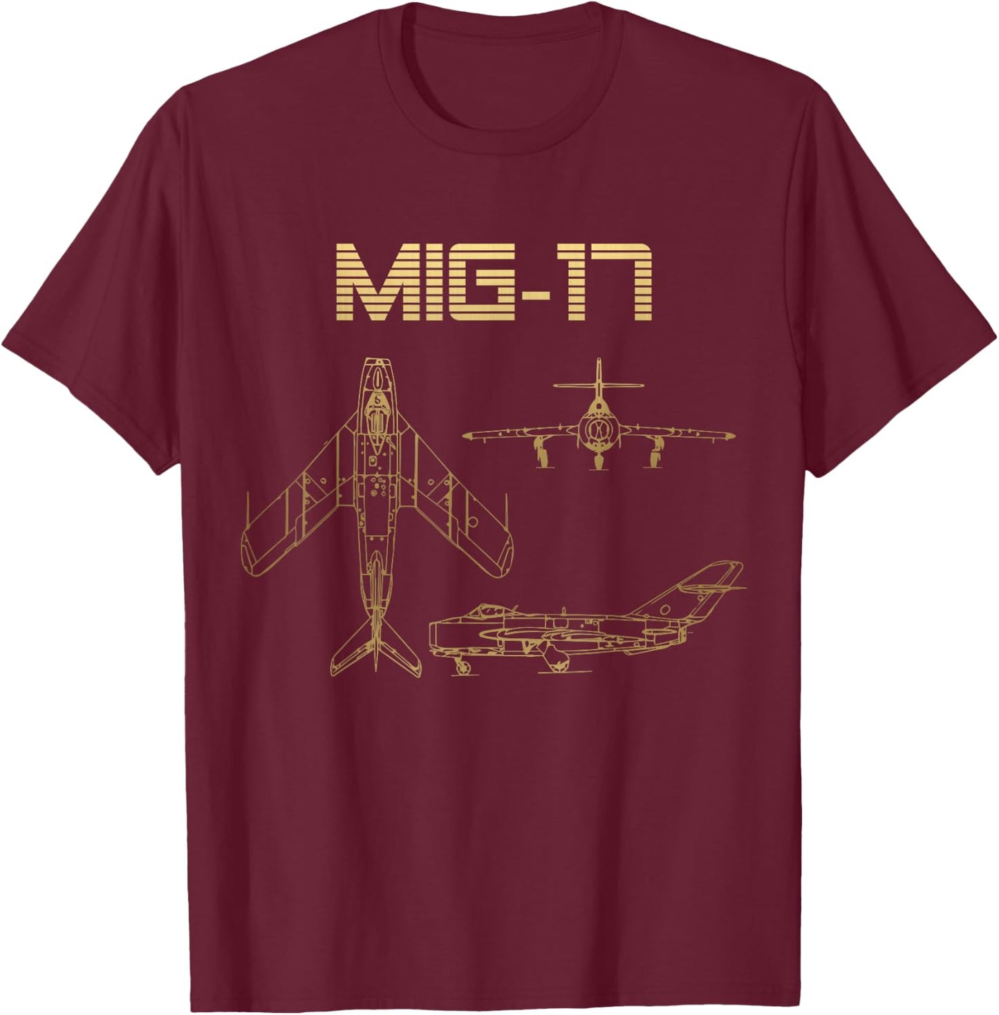 Mig-17 Soviet Plane Warbird Blueprint Schematics Diagram T-Shirt - T-Shirt | Maroon