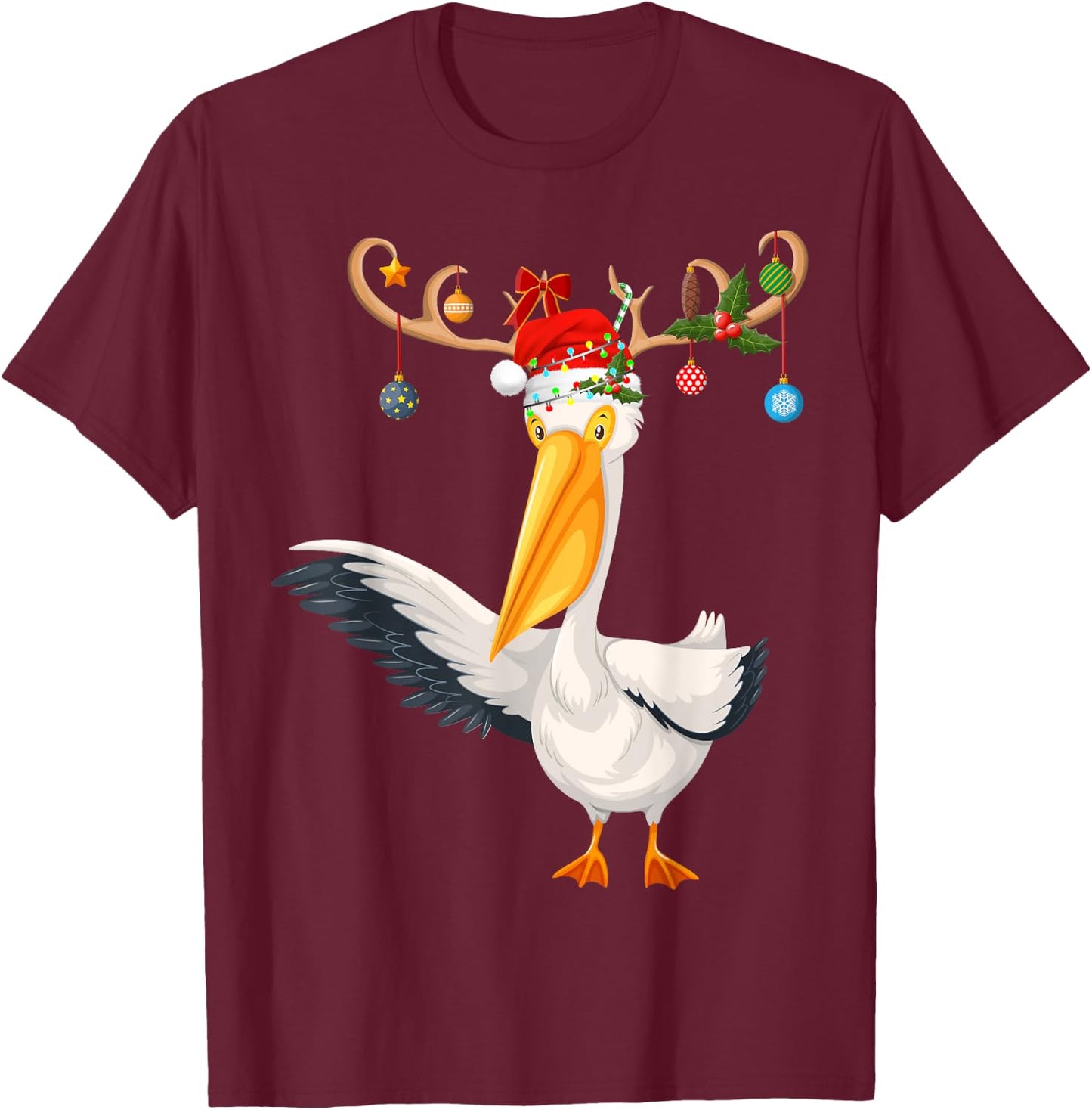 Pelican Bird Xmas Gift Reindeer Santa Hat Pelican Christmas T-Shirt - T-Shirt | Maroon
