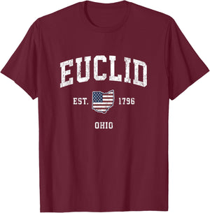 Euclid Ohio OH Vintage American Flag Sports Design T-Shirt - T-Shirt | Maroon