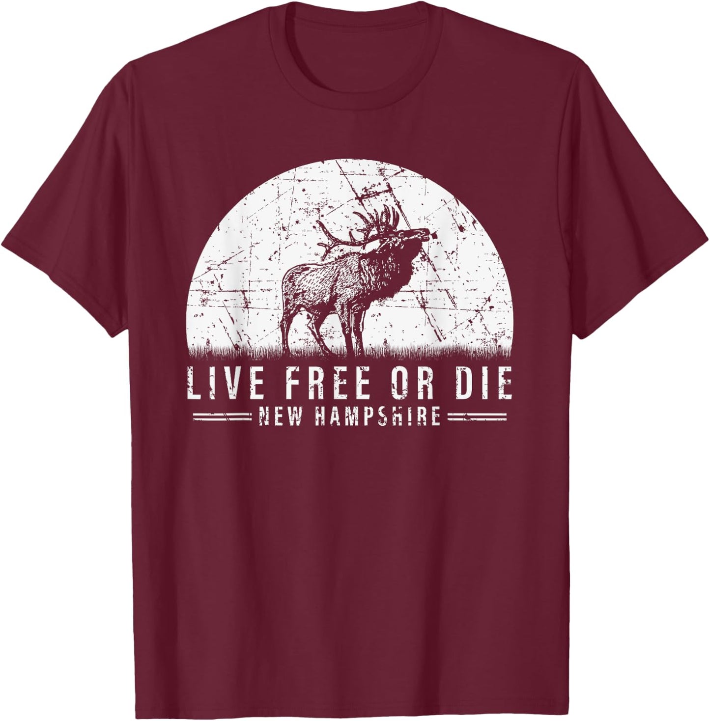 Live Free Or Die New Hampshire Nature Vintage Graphic T-Shirt - T-Shirt | Maroon