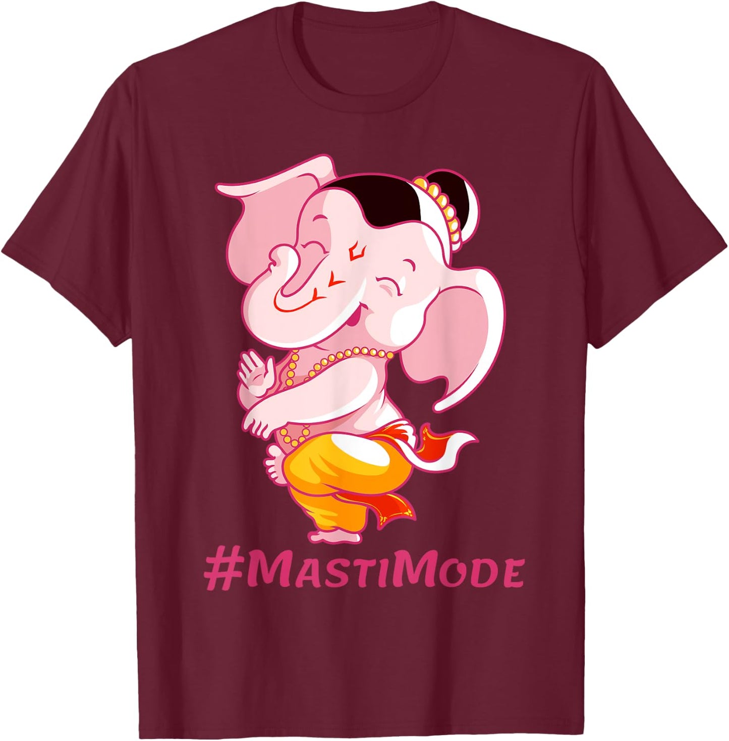Dancing Lord Ganesha Image with Masti Mode Text T-Shirt - T-Shirt | Maroon