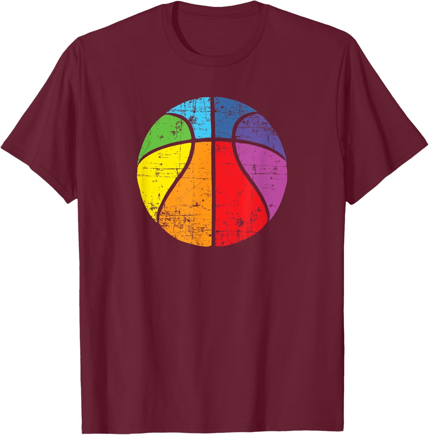 Rainbow Basketball Vintage Distressed Logo T-Shirt - T-Shirt | Maroon