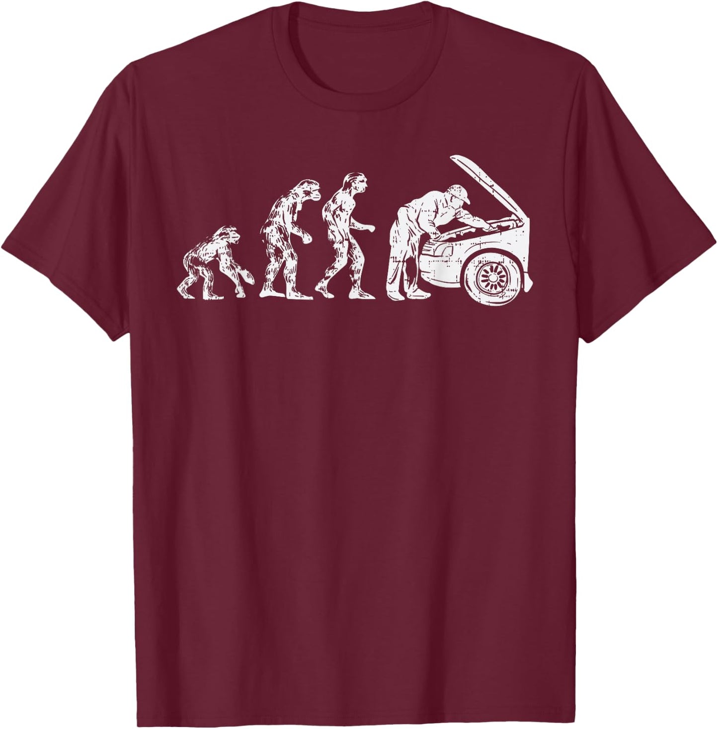 Human Evolution Car Mechanic Funny Automotive Dad Men Gift T-Shirt - T-Shirt | Maroon
