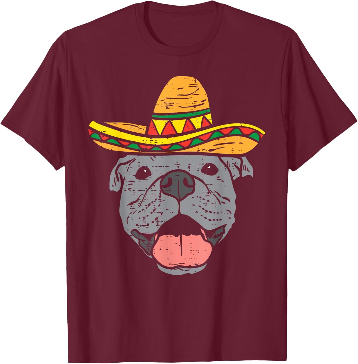 Pitbull Face Sombrero Cute Cinco De Mayo Mexican Pittie Dog Men Women Kids T-Shirt - T-Shirt | Maroon