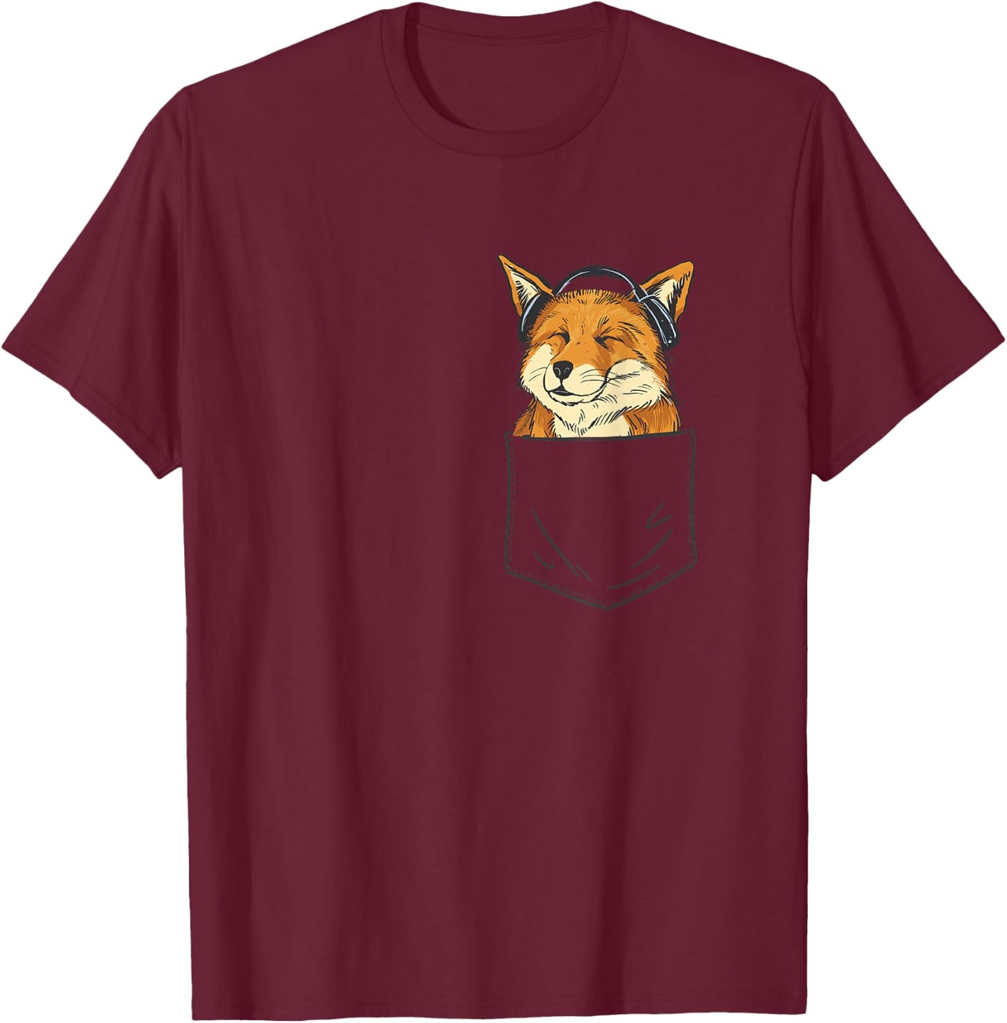 Fox Face Fox With Headphones Bag Fox Cute Men Ladies T-Shirt - T-Shirt | Maroon