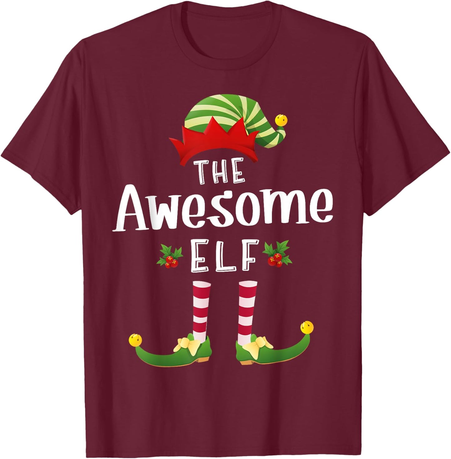 Awesome Christmas Elf Matching Pajama X-Mas Party T-Shirt - T-Shirt | Maroon