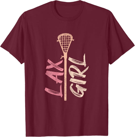 Lacrosse Stick Lax Girl Player Mom Goalie Wife Women Gift T-Shirt - T-Shirt | Maroon