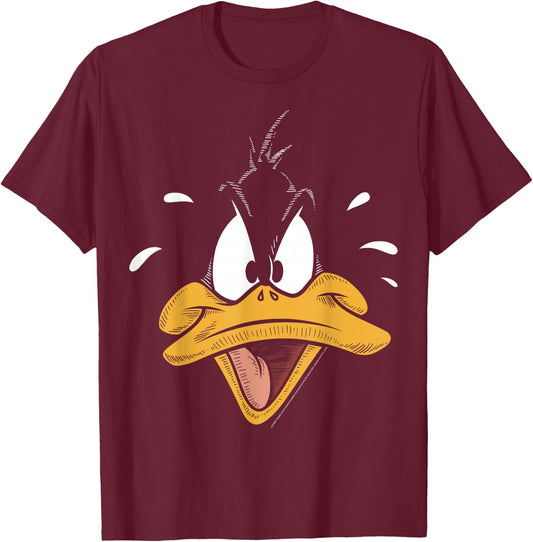 Looney Tunes Daffy Duck Sketched Big Face T-Shirt - T-Shirt | Maroon