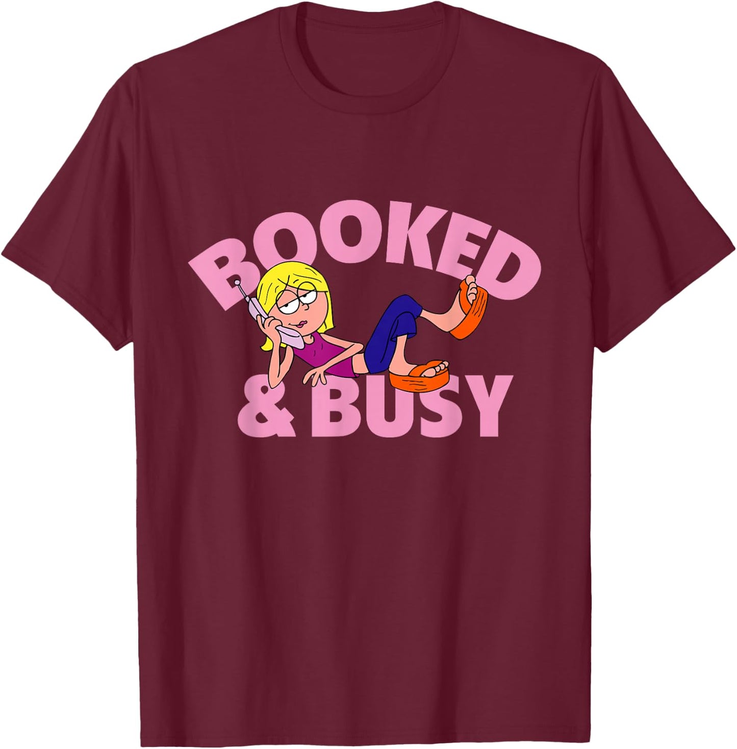 Disney Channel Lizzie McGuire Animated Lizzie Booked & Busy T-Shirt - T-Shirt | Maroon