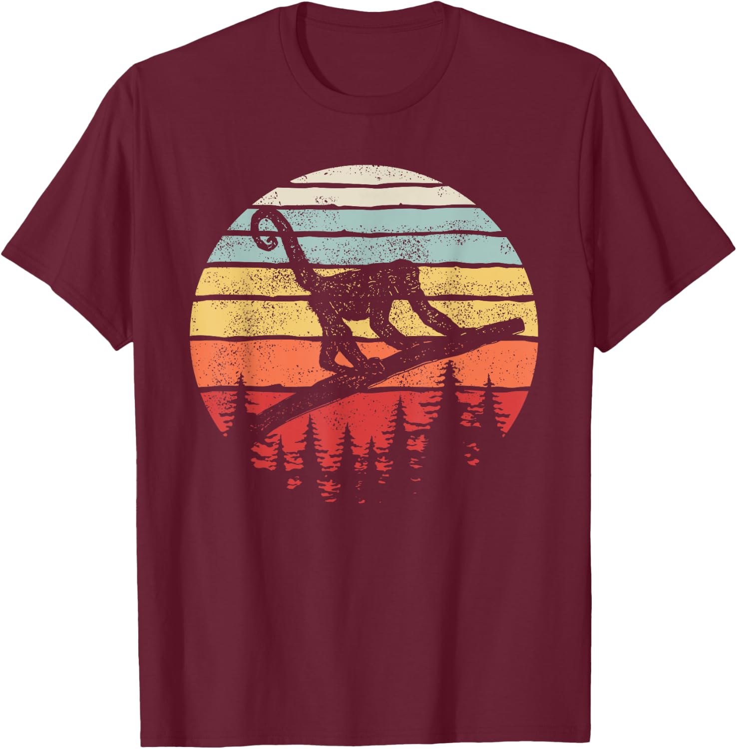 Vintage Retro Woolly Monkey T-Shirt - T-Shirt | Maroon