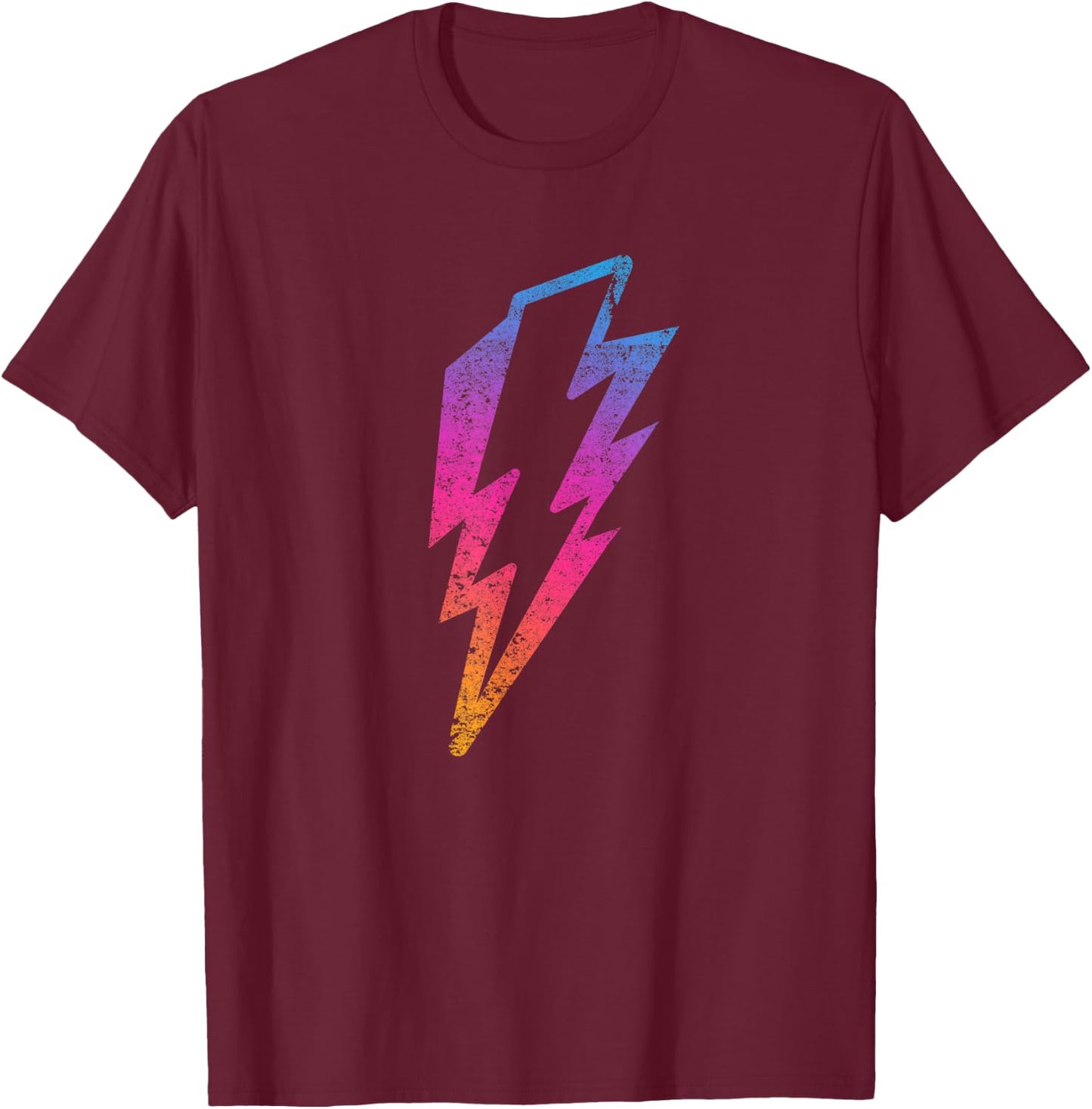 Multicolor Lightnings Powerful Distressed Bolts T-Shirt - T-Shirt | Maroon