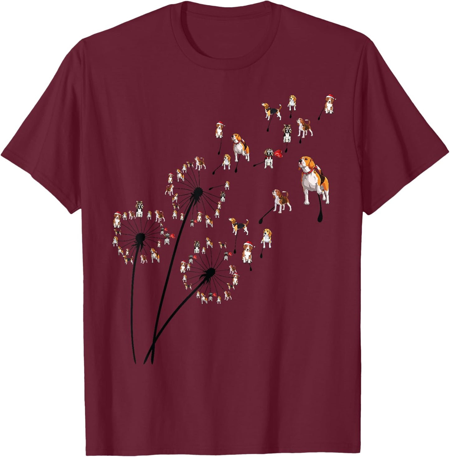 Beagle Flower Fly Dandelion for dad and mom and kids funny T-Shirt - T-Shirt | Maroon