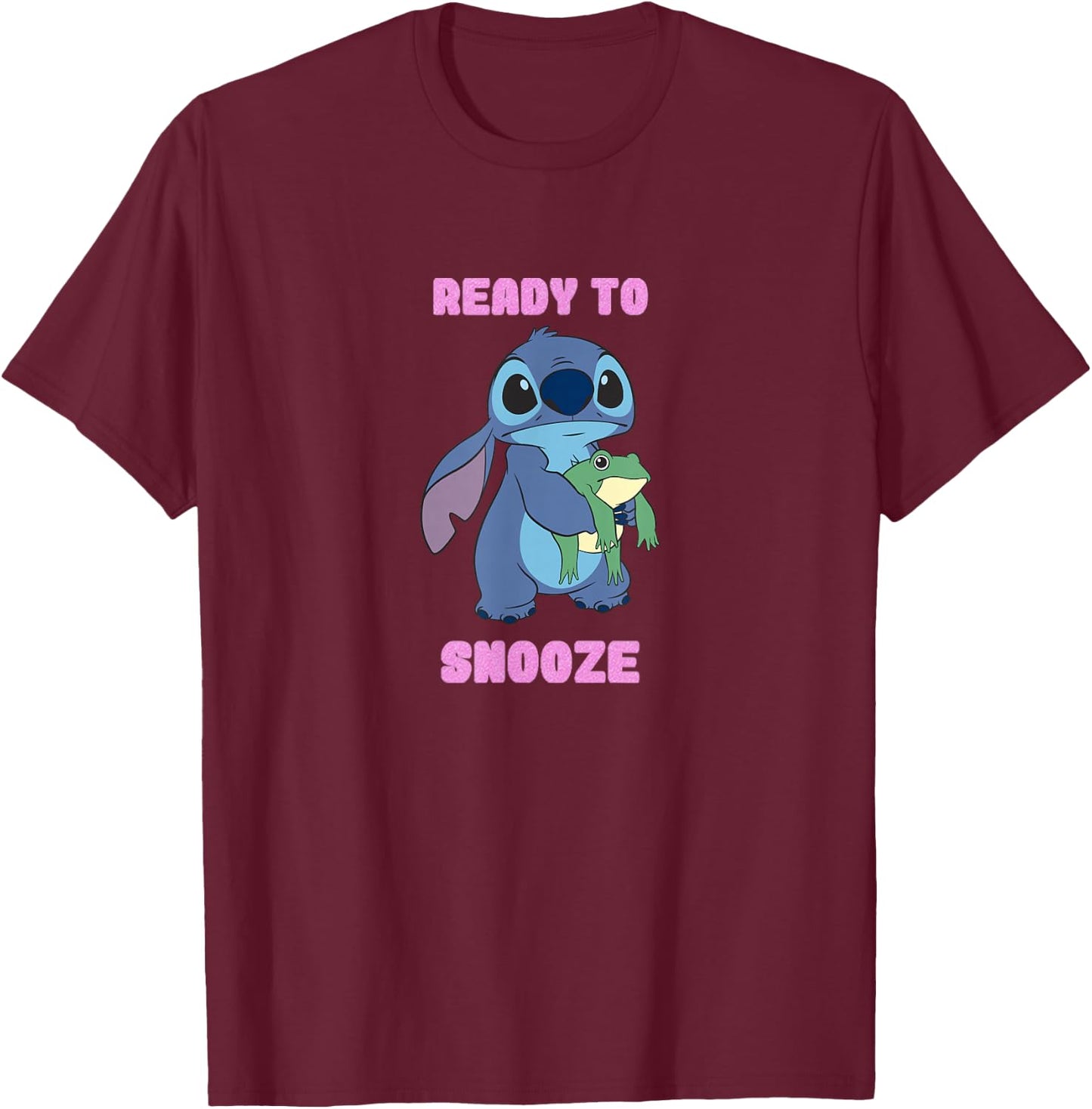 Disney Lilo & Stitch Ready To Snooze Stitch With Frog T-Shirt - T-Shirt | Maroon