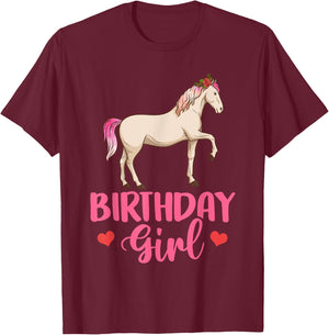Birthday Child Horse Sport Party Family T-Shirt - T-Shirt | Maroon