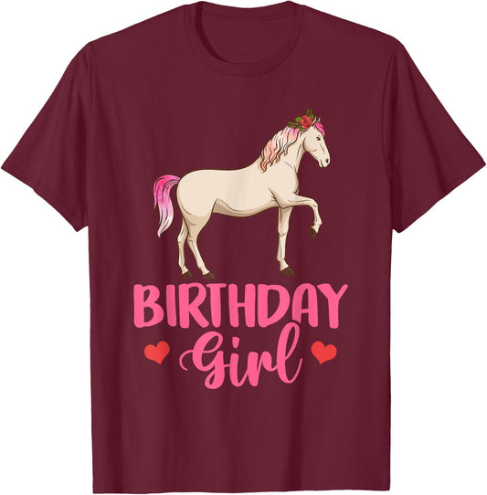 Birthday Child Horse Sport Party Family T-Shirt - T-Shirt | Maroon
