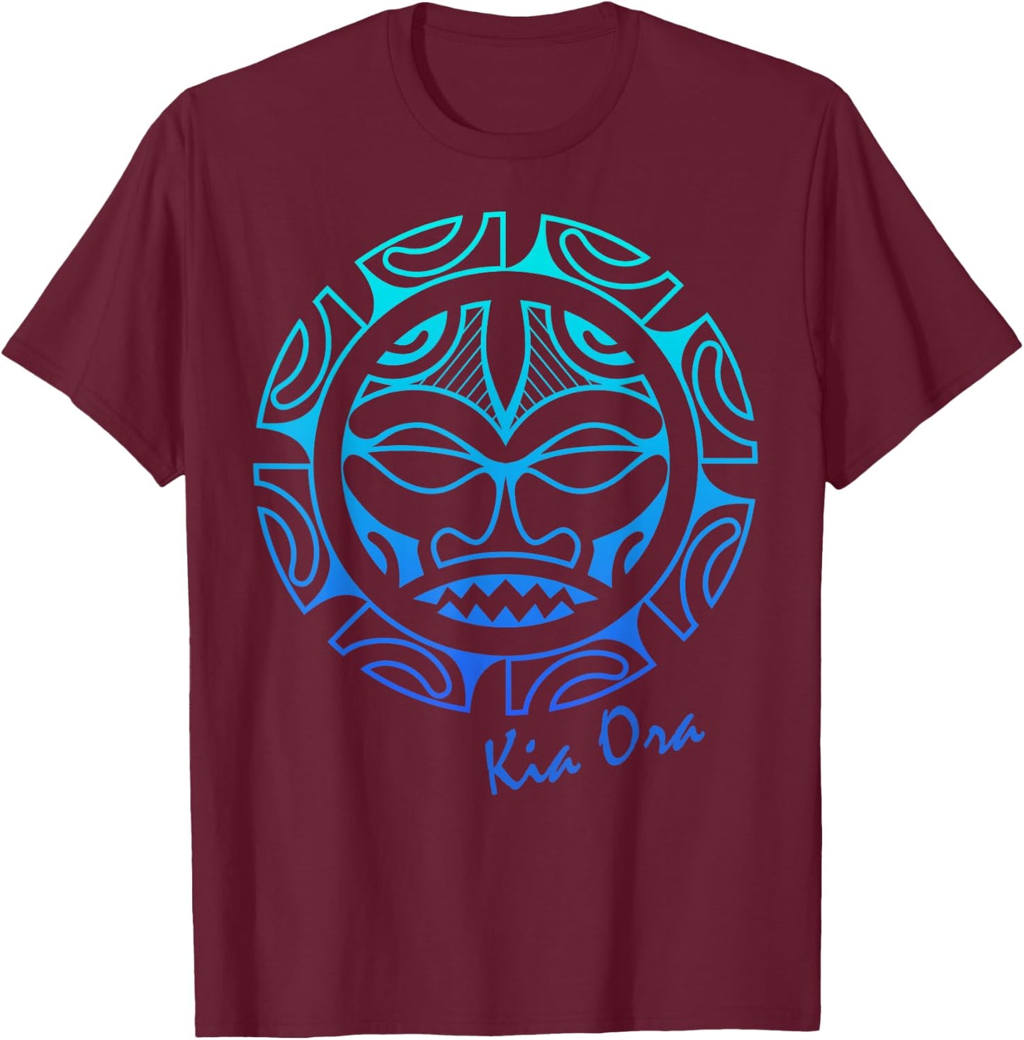 Culture Face Symbol Blue, Haka Kia Ora Dance New Zealand T-Shirt - T-Shirt | Maroon