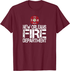 New Orleans Fire Dept with Florian Cross Family Kids Adults T-Shirt - T-Shirt | Maroon