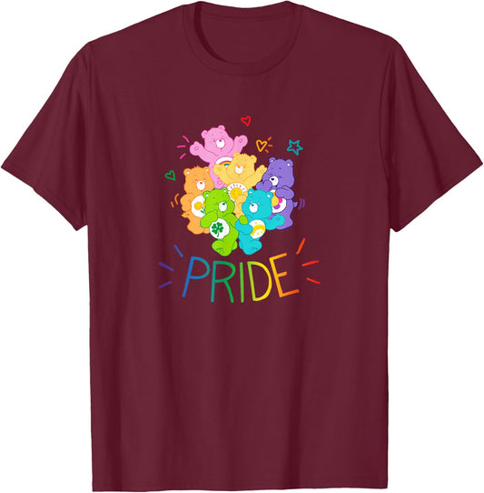 Care Bears Rainbow Pride and Doodles Cute Retro Cartoon T-Shirt - T-Shirt | Maroon