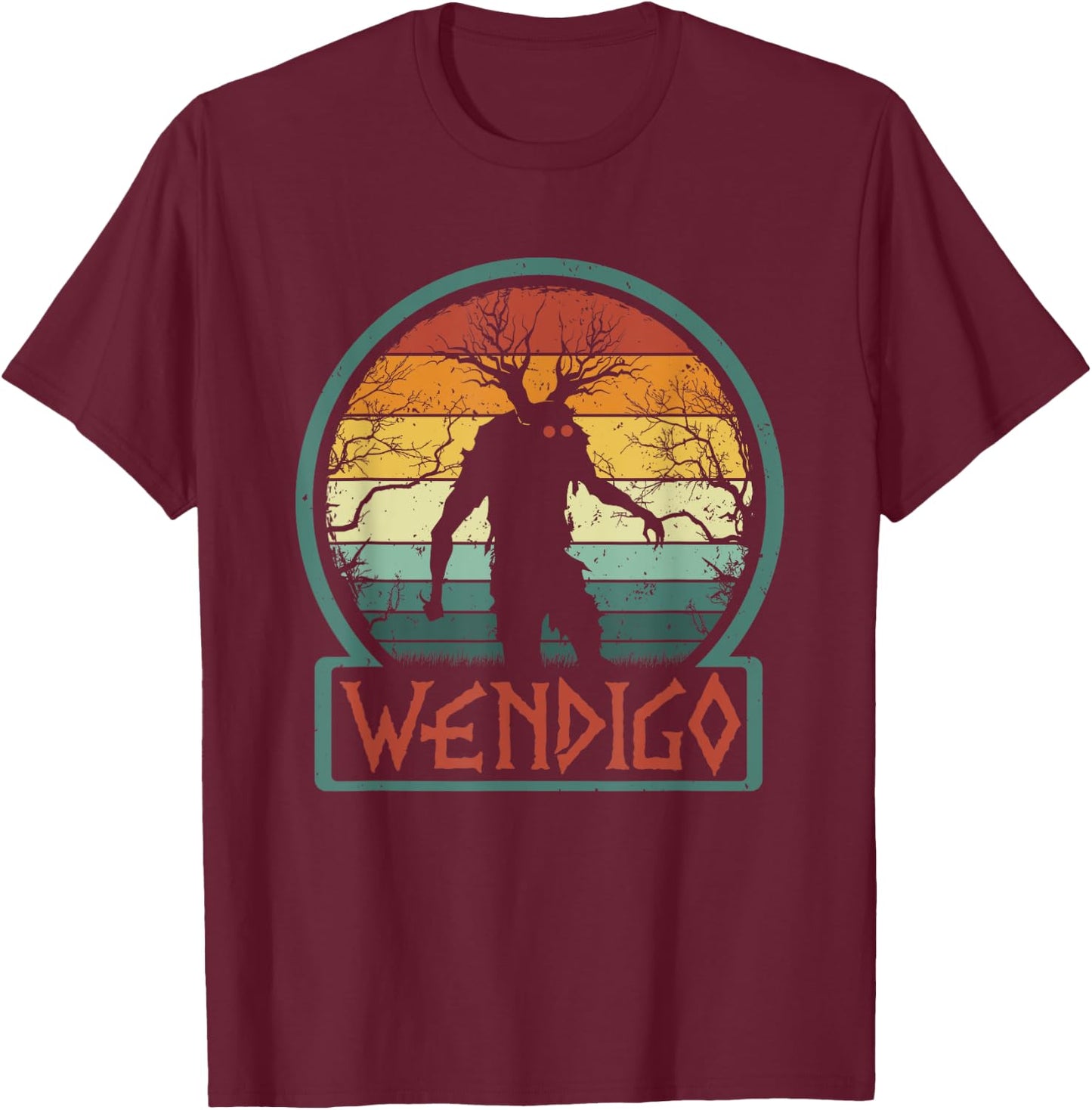 Retro Wendigo - Cool Vintage Skinwalker Cryptid Monster T-Shirt - T-Shirt | Maroon