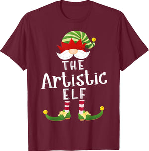 Artistic Elf Group Christmas Funny Pajama Party T-Shirt - T-Shirt | Maroon