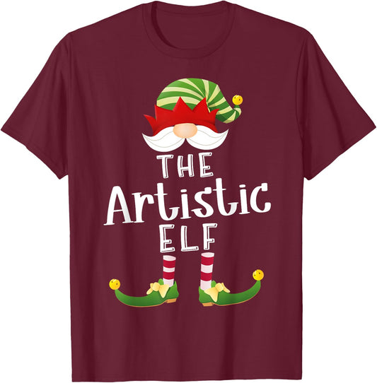 Artistic Elf Group Christmas Funny Pajama Party T-Shirt - T-Shirt | Maroon