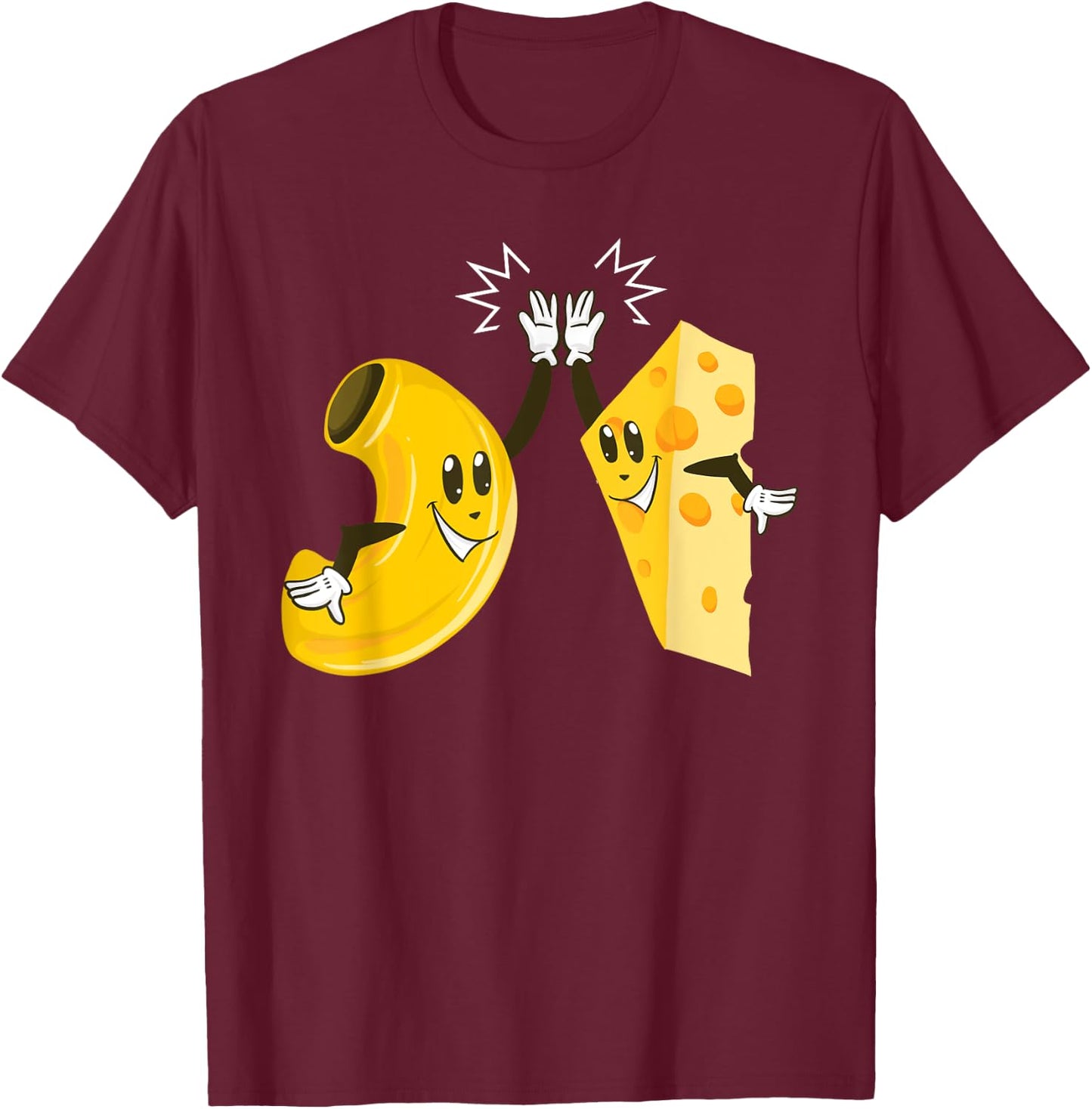 Funny Macaroni And Cheese High 5 | Cool Pasta Lover Mac Gift T-Shirt - T-Shirt | Maroon