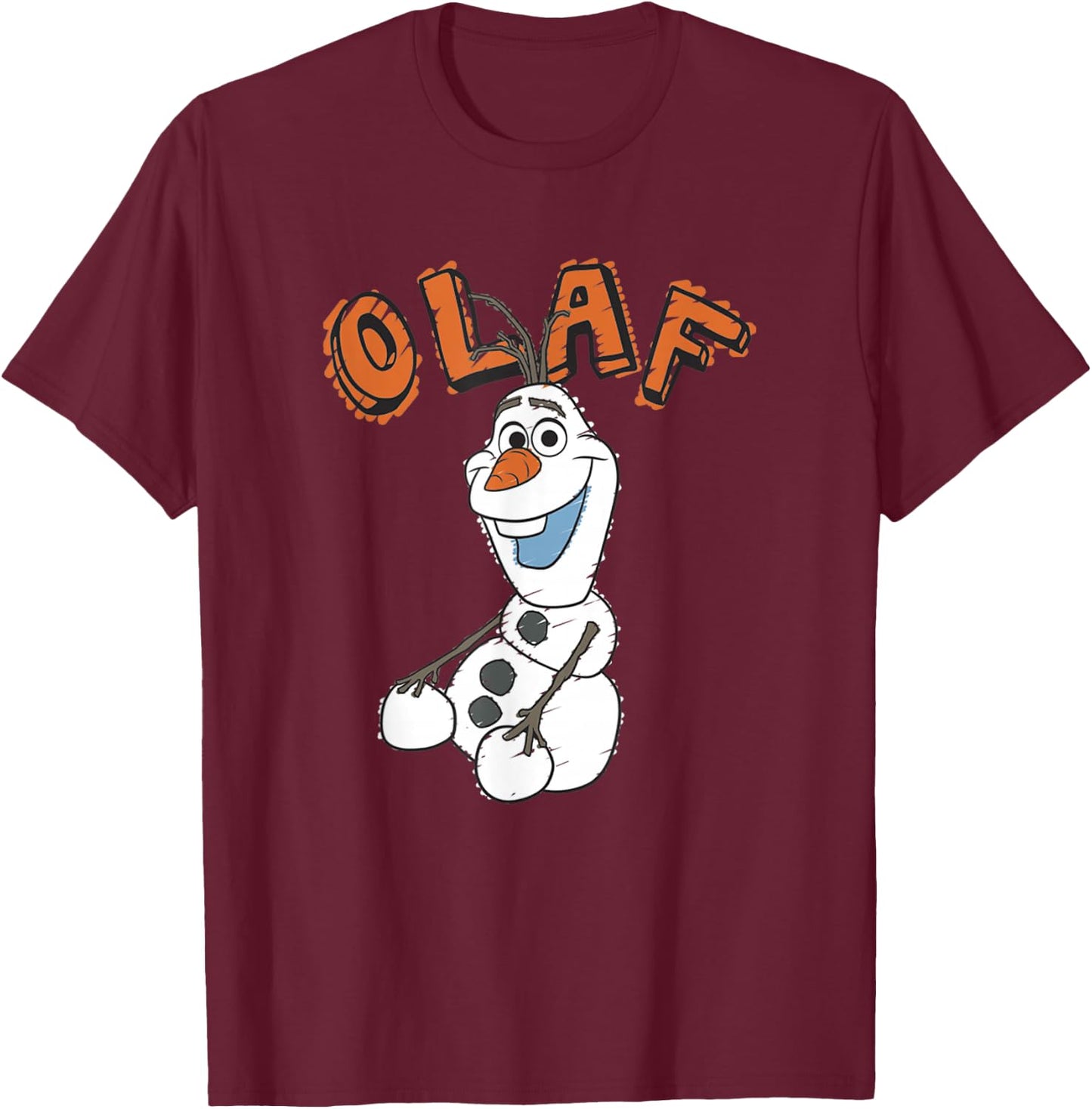 Disney Frozen Vintage Olaf Portrait Orange Sketch Logo T-Shirt - T-Shirt | Maroon