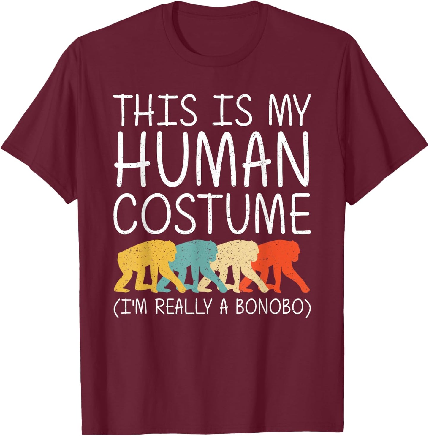 Bonobo Halloween Human Costume Chimpanzee Ape Easy DIY Gift T-Shirt - T-Shirt | Maroon