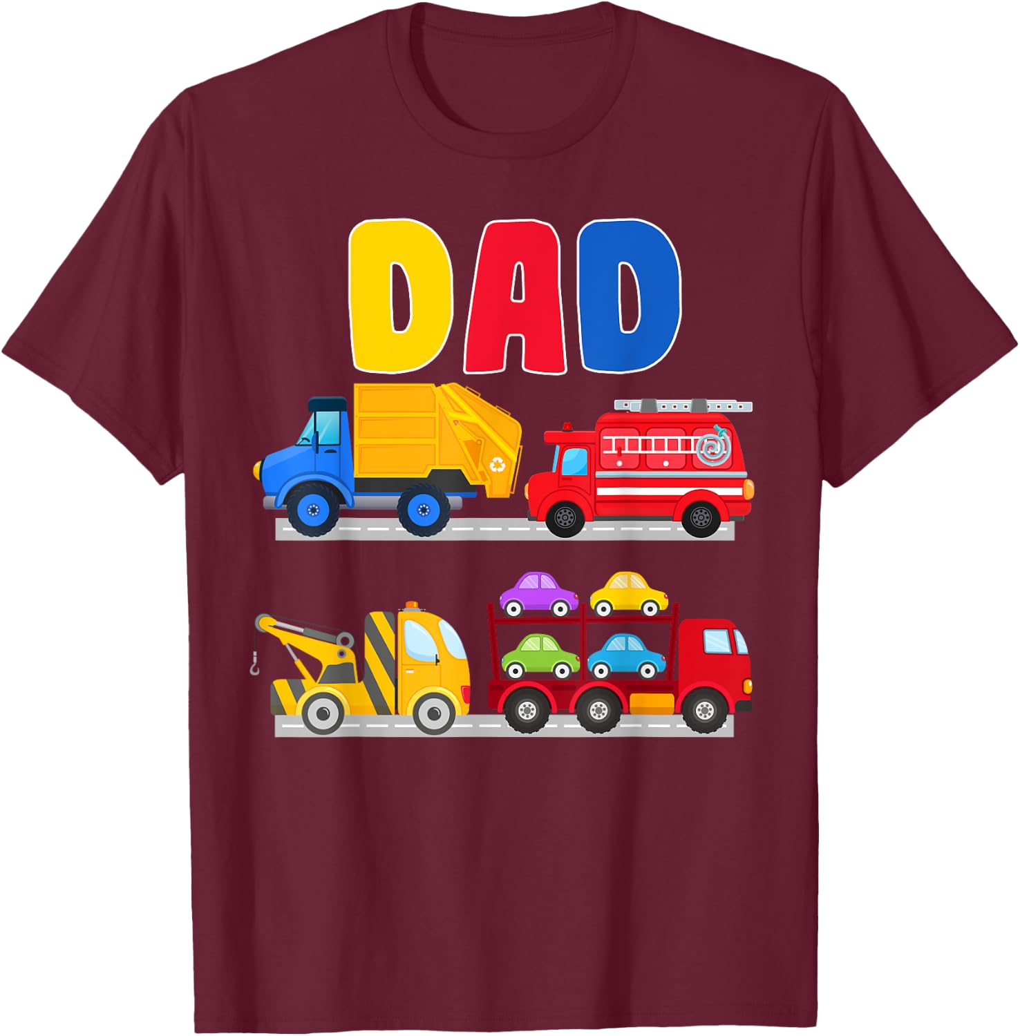 Dad of the Birthday Boy Transportation Vehicles Trucks Cars T-Shirt - T-Shirt | Maroon