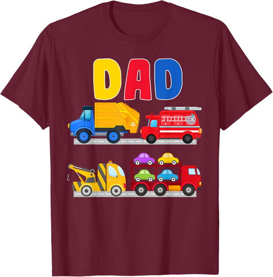 Dad of the Birthday Boy Transportation Vehicles Trucks Cars T-Shirt - T-Shirt | Maroon